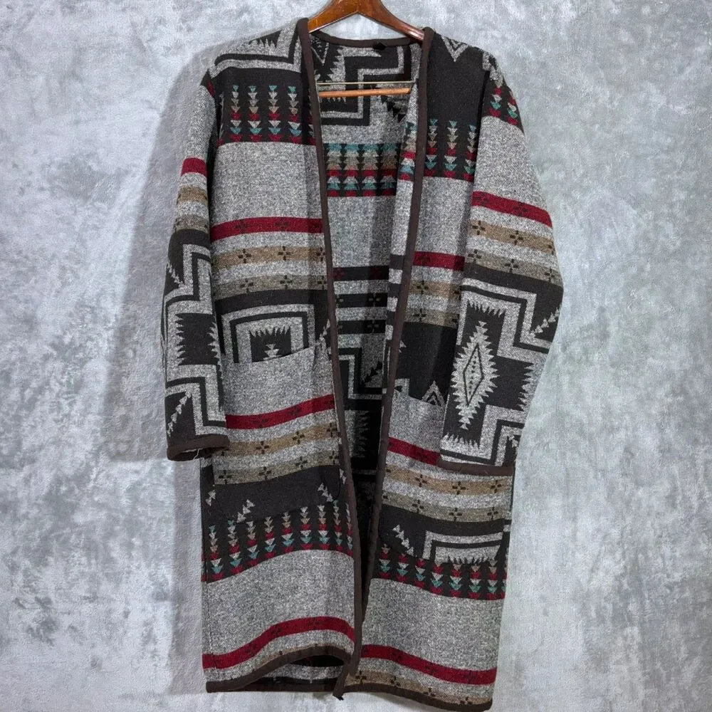 Southwestern Aztec Duster Cardigan Women's Long Open Front Boho Western One Size